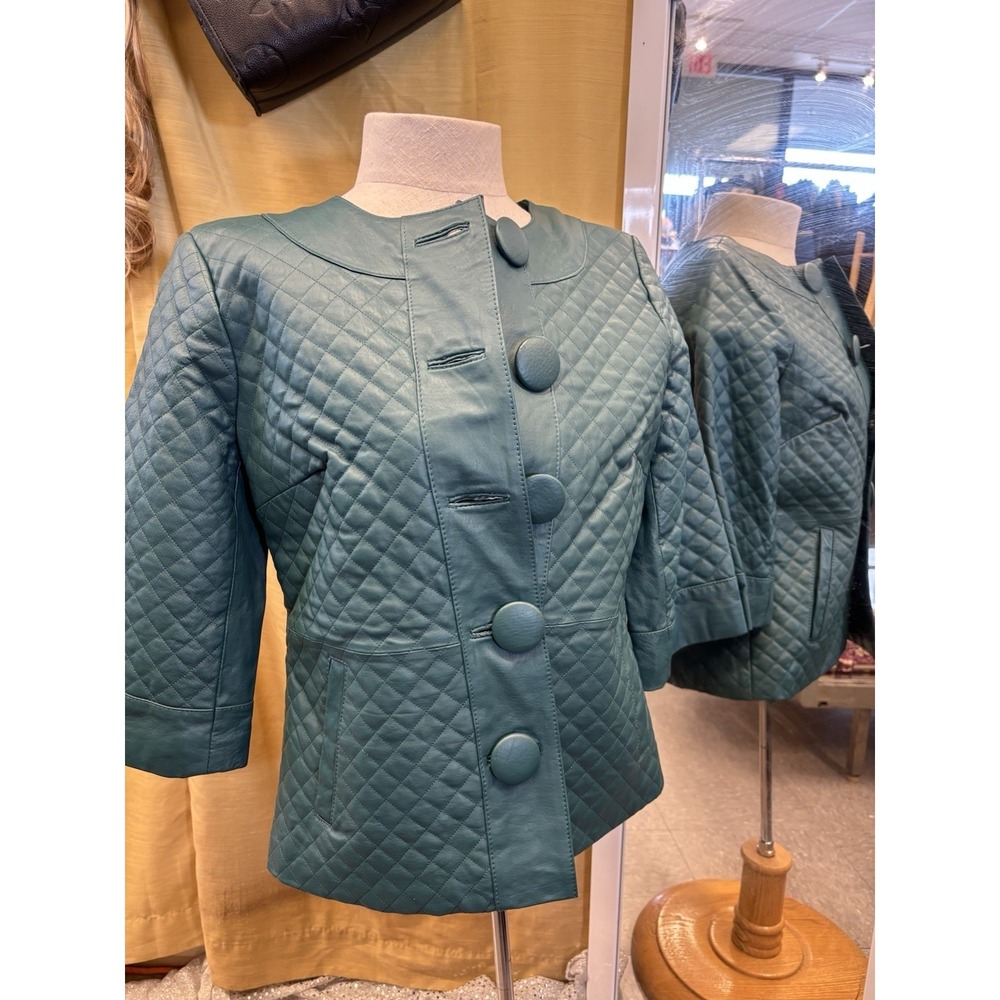 Terry Lewis Classic Luxuries Teal colored Leather Jacket Womens Size Xs NWOT